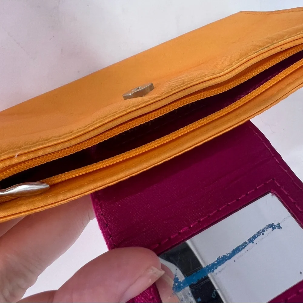 Yves Saint Laurent YSL Logo Nylon Cosmetic Pouch Bag Orange And Pink - Picture 6 of 11